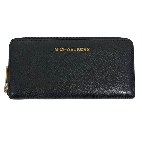 MICHAEL KORS Jet Set Travel Continental Large Black Pebbled Leather Wallet NICE! - Picture 1 of 9